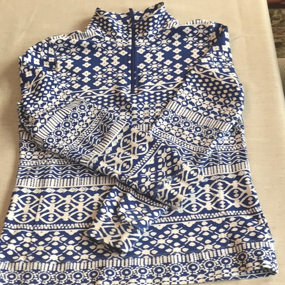 🐳Vineyard Vines Sz S ROYAL BLUE and White Floral Quarter-Zip🐳 Like new